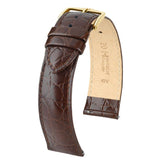 Hirsch CROCOGRAIN Bonded Leather Watch Strap in BROWN