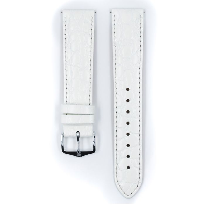 Hirsch CROCOGRAIN Bonded Leather Watch Strap in WHITE