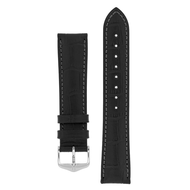 Hirsch DUKE Alligator Embossed Leather Watch Strap in BLACK