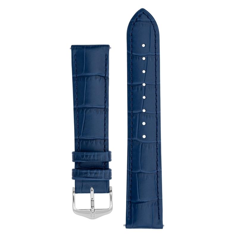 Hirsch DUKE Alligator Embossed Leather Watch Strap in BLUE