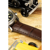 Hirsch DUKE Alligator Embossed Leather Watch Strap in BROWN