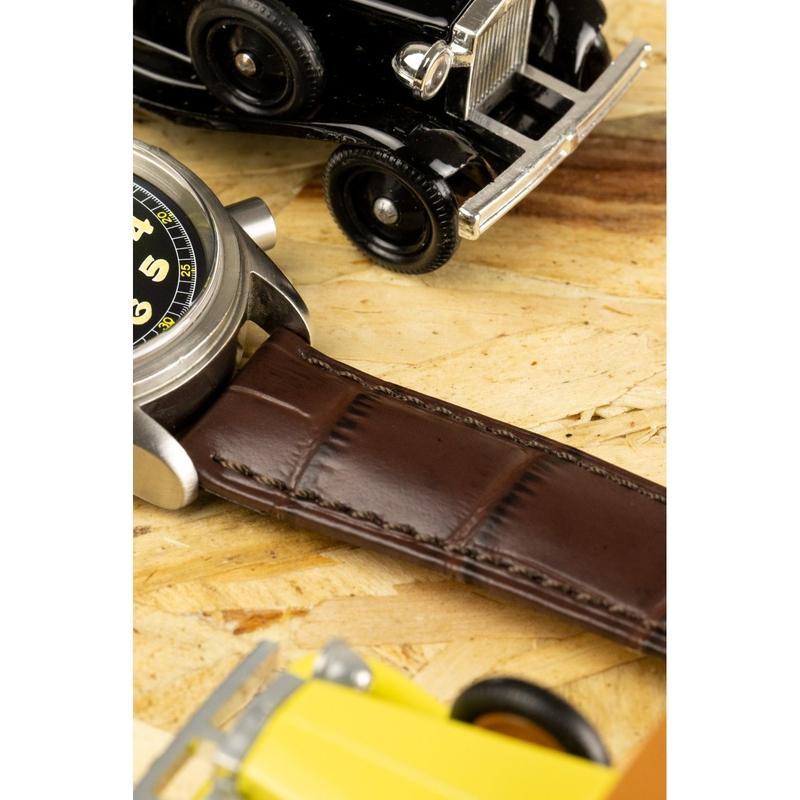 Hirsch DUKE Alligator Embossed Leather Watch Strap in BROWN