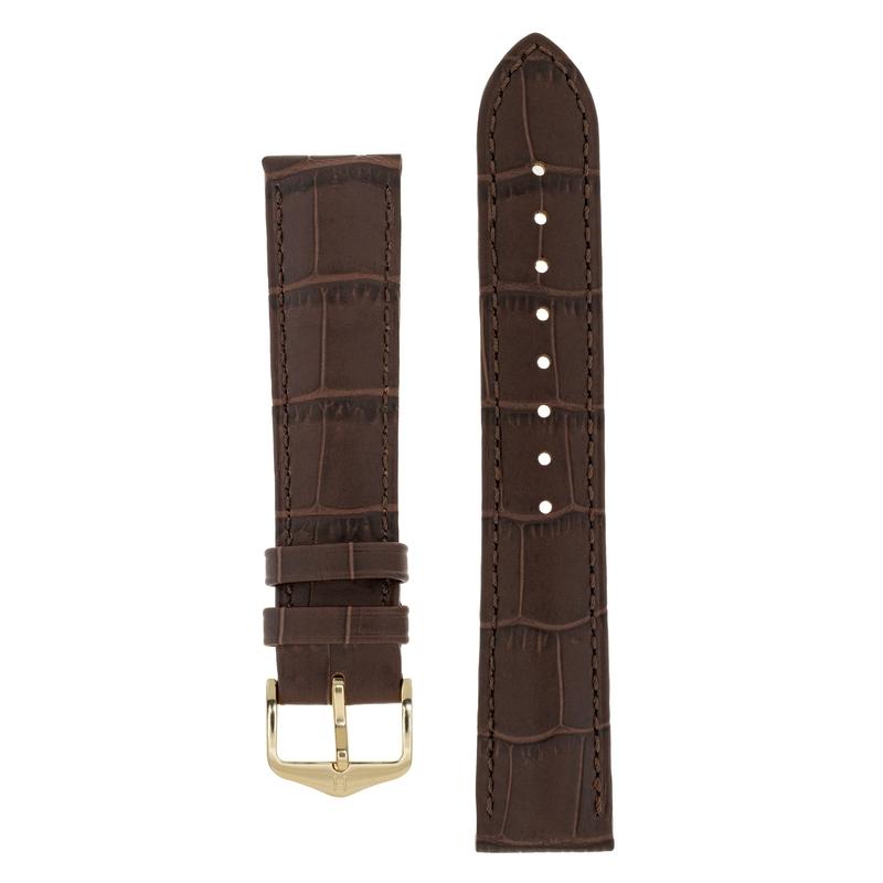 Hirsch DUKE Alligator Embossed Leather Watch Strap in BROWN