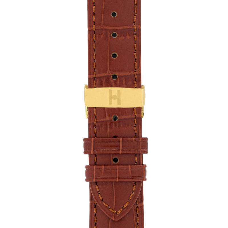 Hirsch DUKE Alligator Embossed Leather Watch Strap in GOLD BROWN