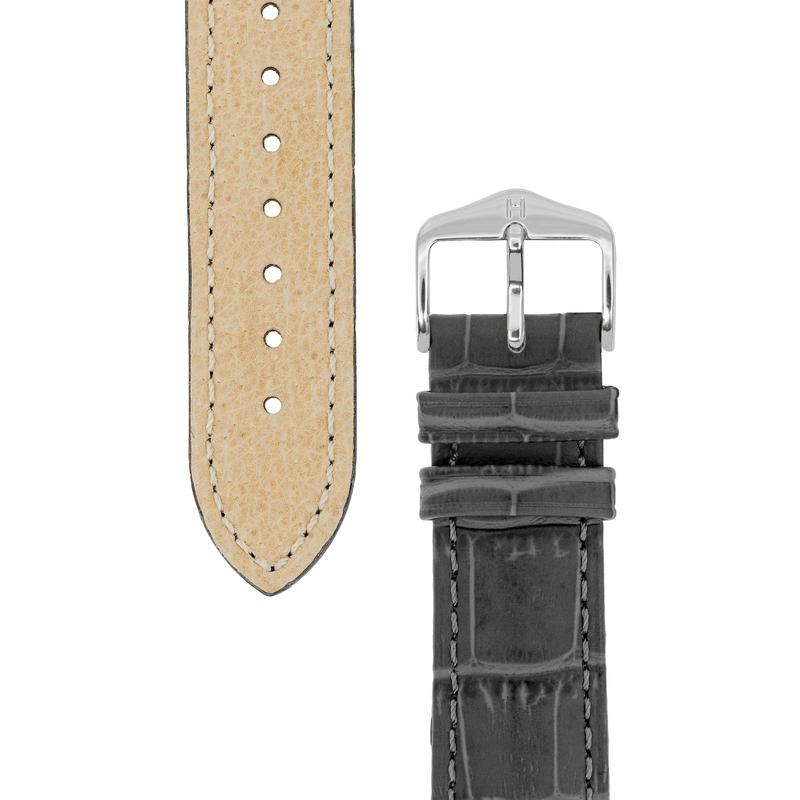 Hirsch DUKE Alligator Embossed Leather Watch Strap in GREY
