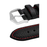 Hirsch KANSAS Buffalo-Embossed Calf Leather Watch Strap in BLACK with Red Stitch