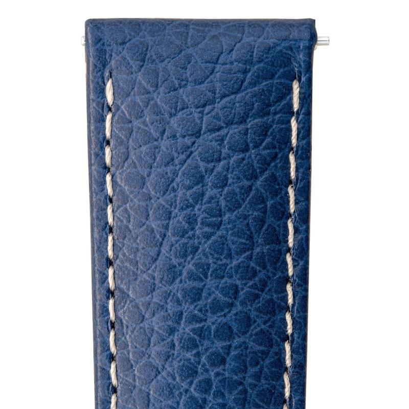 Hirsch KANSAS Buffalo-Embossed Calf Leather Watch Strap in BLUE with White Stitch