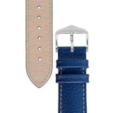 Hirsch KANSAS Buffalo-Embossed Calf Leather Watch Strap in BLUE with White Stitch