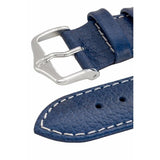 Hirsch KANSAS Buffalo-Embossed Calf Leather Watch Strap in BLUE with White Stitch