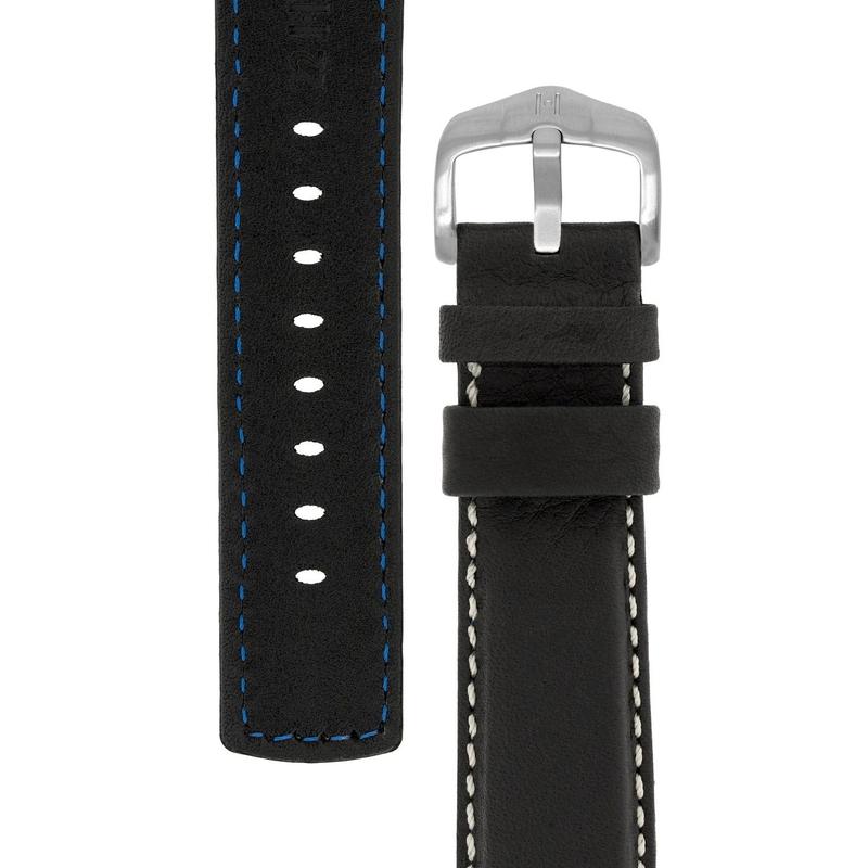 Hirsch MARINER Water-Resistant Leather Watch Strap in BLACK