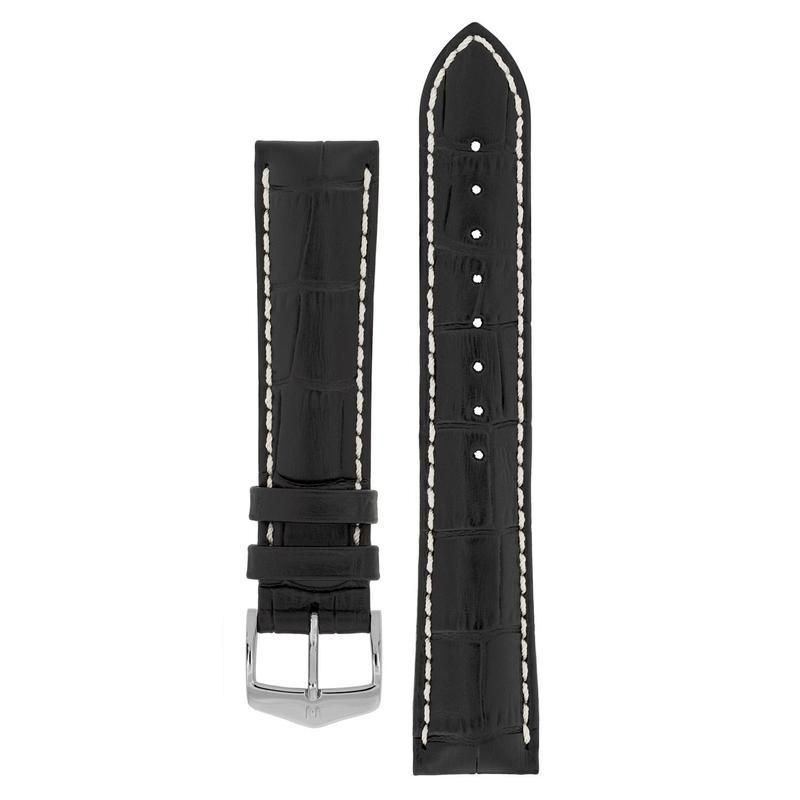 Hirsch MODENA Alligator Embossed Leather Watch Strap in BLACK