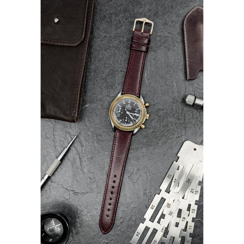 Hirsch OSIRIS Calf Leather Watch Strap in BURGUNDY