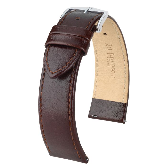 Hirsch OSIRIS Calf Watch Strap in BROWN SHINY