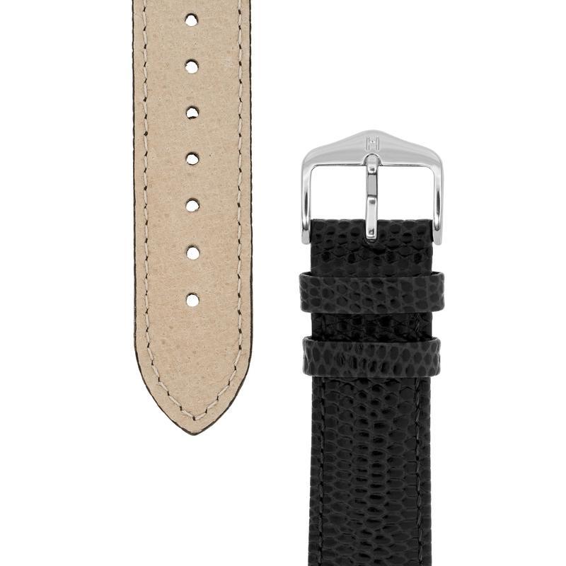 Hirsch RAINBOW Lizard Embossed Leather Watch Strap in BLACK