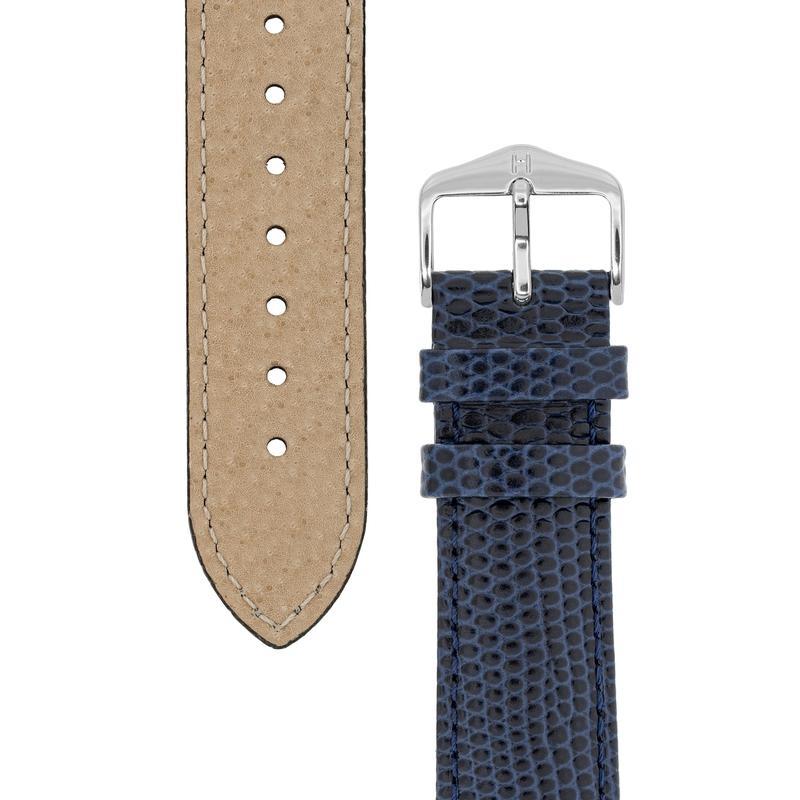Hirsch RAINBOW Lizard Embossed Leather Watch Strap in BLUE