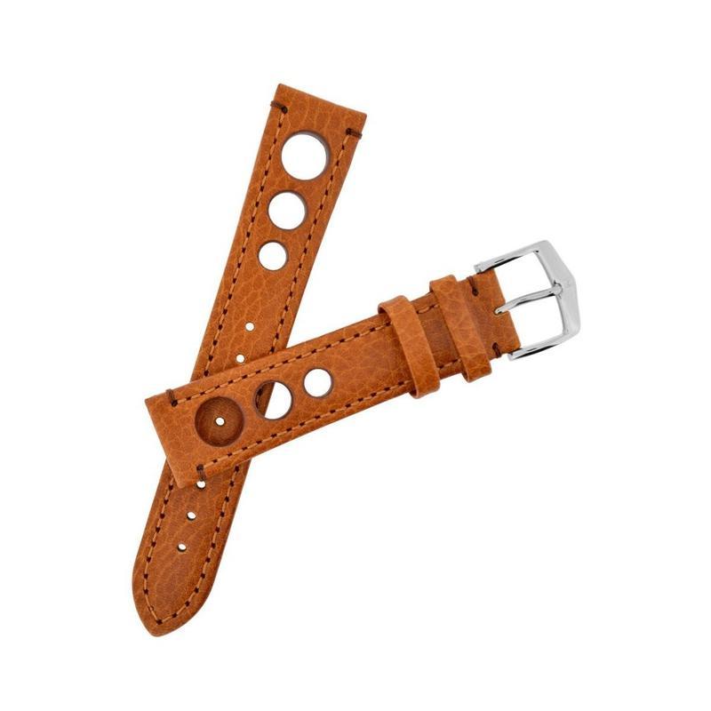 Hirsch RALLY Natural Leather Racing Watch Strap in GOLD BROWN