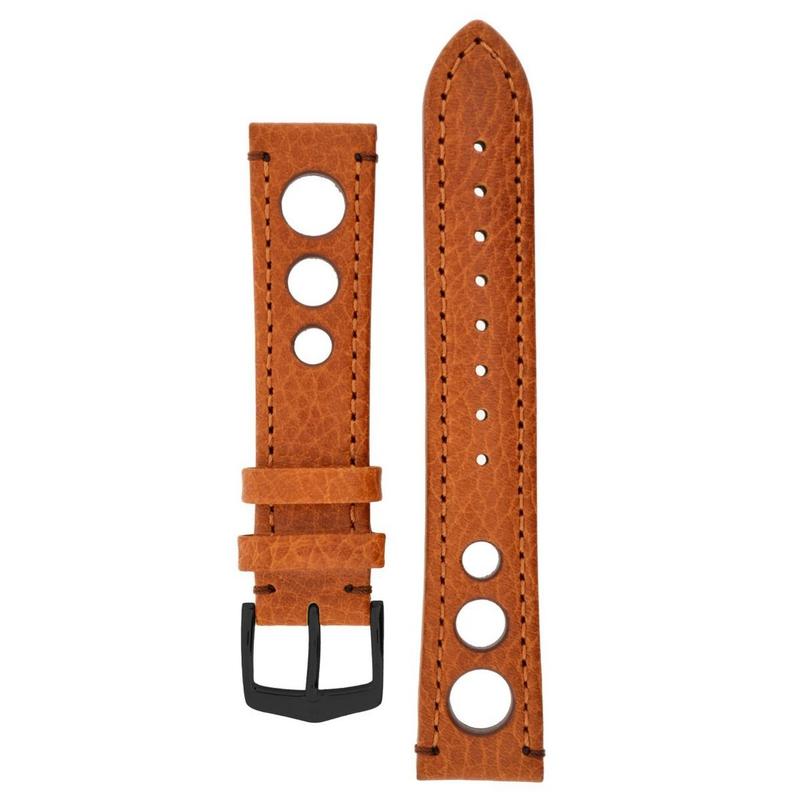 Hirsch RALLY Natural Leather Racing Watch Strap in GOLD BROWN