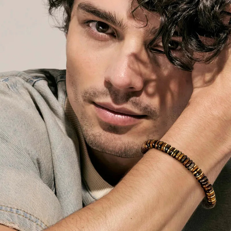 Instinctstyle Infinity Bracelet, Yellow PVD, Brown Stones