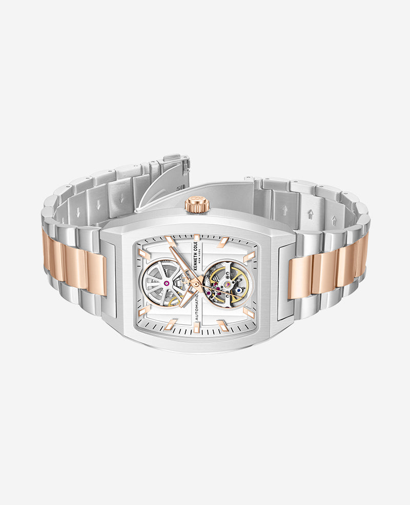 Kenneth Cole New York Skeleton Automatic Two-Tone Stainless Steel Bracelet Watch Silver