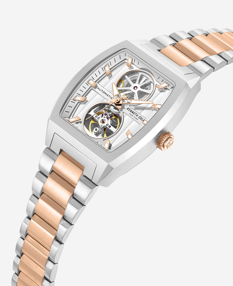 Kenneth Cole New York Skeleton Automatic Two-Tone Stainless Steel Bracelet Watch Silver
