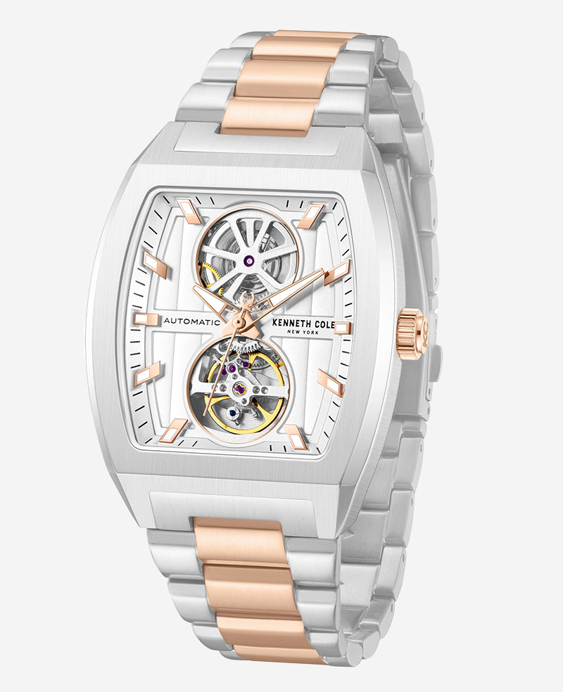 Kenneth Cole New York Skeleton Automatic Two-Tone Stainless Steel Bracelet Watch Silver