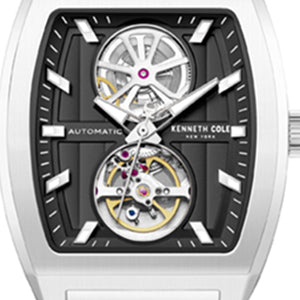 Kenneth Cole New York Skeleton Automatic Black Dial Stainless Steel Bracelet Watch Silver