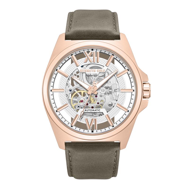 Kenneth Cole Gents Automatic Khaki Leather Watch KCWGX0065101