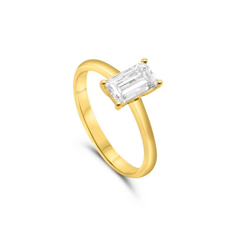 Lab-Grown Diamond Emerald Solitaire Ring 1.51ct 9ct Yellow Gold