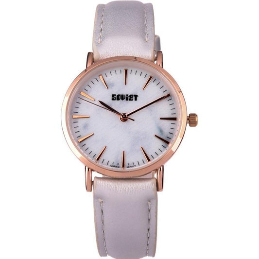 Ladies Soviet Silver Leather White Marble Dial