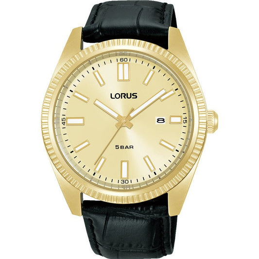 Lorus Gents Black Leather 3-Hands Watch
