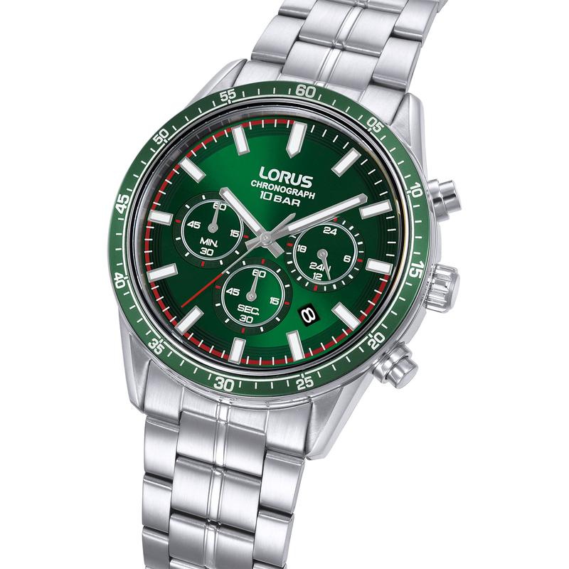Lorus Sports Men's Quartz Chronograph Watch Dark Green Sunray Dial