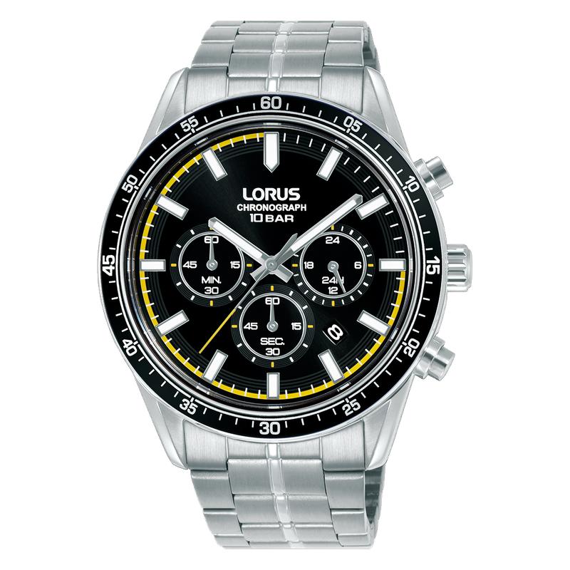 Lorus Sports Men's Quartz Chronograph Watch Stainless Steel Black Sunray Dial