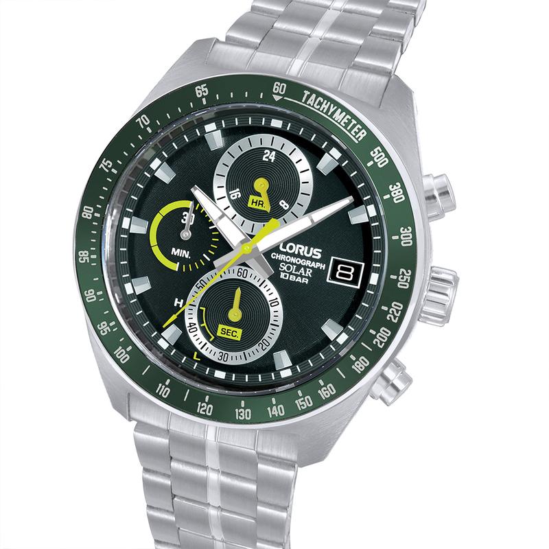 Lorus Sports Men's Solar Chronograph Watch Black Sunray Dial