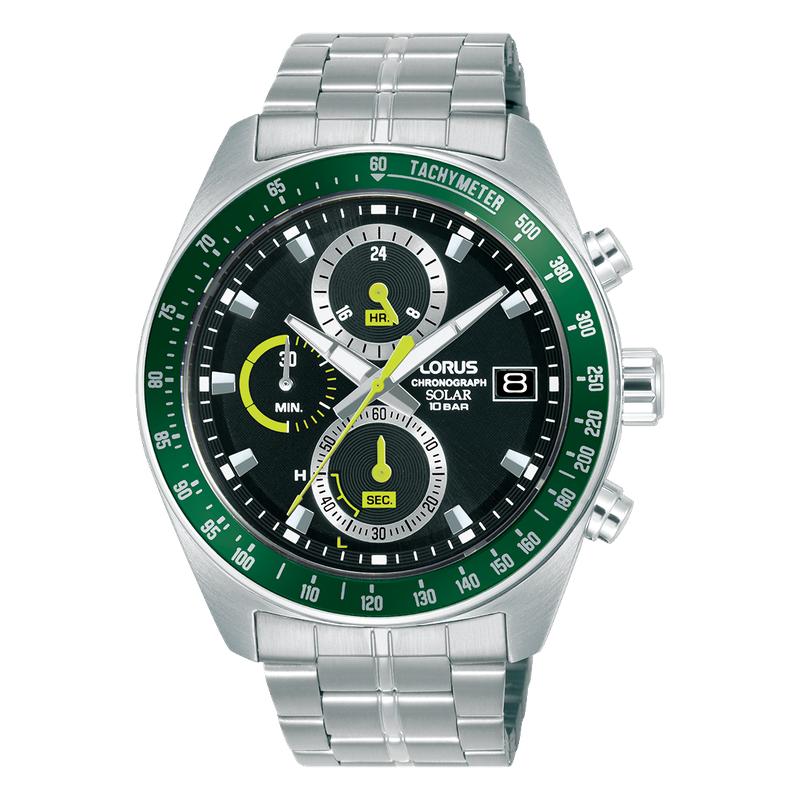 Lorus Sports Men's Solar Chronograph Watch Black Sunray Dial