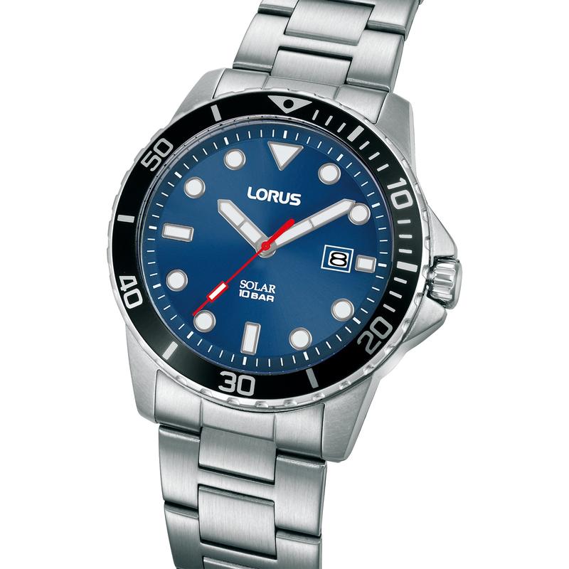 Lorus Sports Men's Solar Watch Dark Blue Sunray Dial