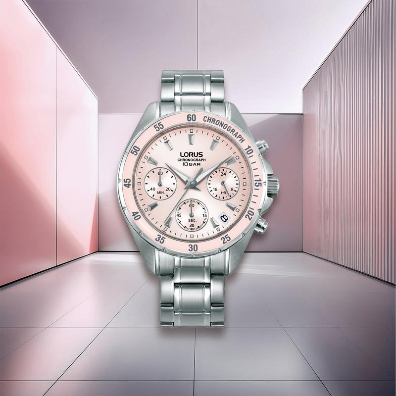 Lorus Sports RT355LX9 Women's 36mm Quartz Chronograph Watch Light Pink Sunray Dial