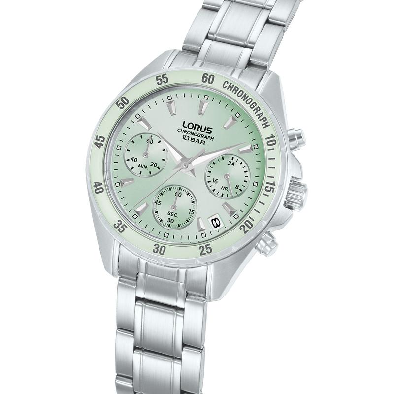 Lorus Sports Women's Quartz Chronograph Watch Light Green Sunray Dial