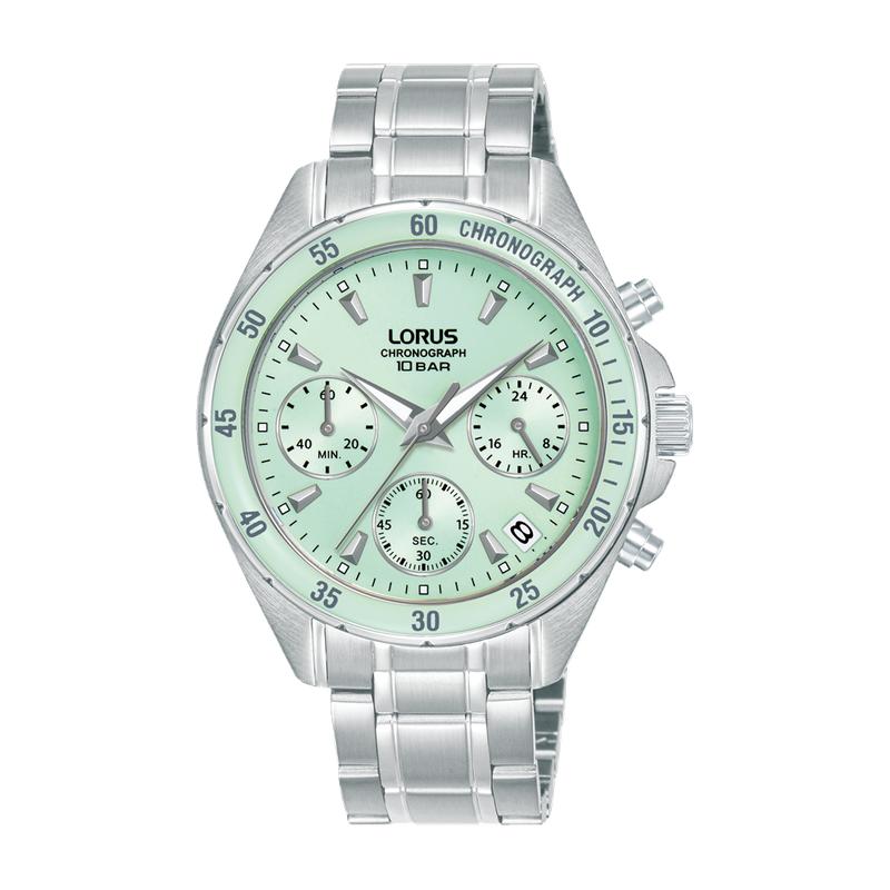 Lorus Sports Women's Quartz Chronograph Watch Light Green Sunray Dial