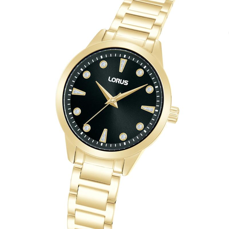 Lorus Women's Quartz Watch Silver Black Sunray Dial