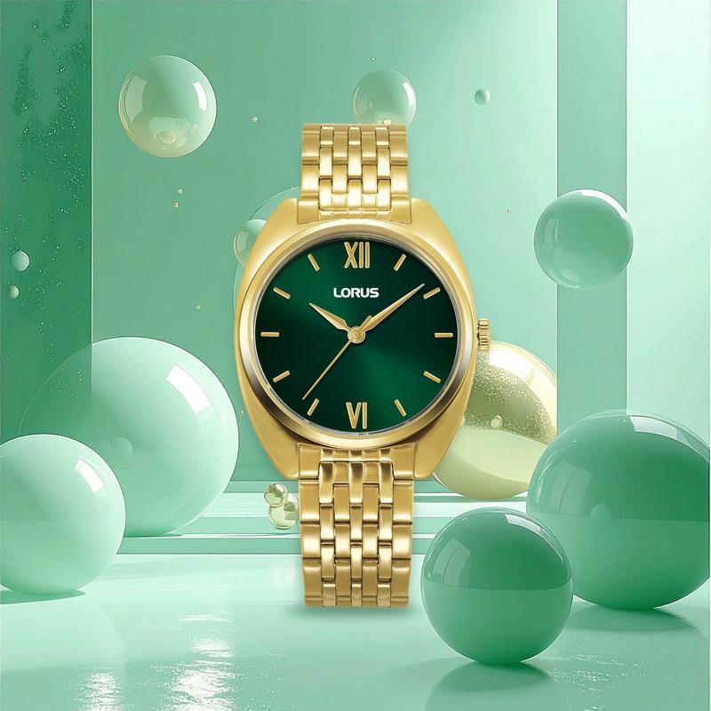 Lorus Women's Quartz Watch Silver Dark Green Sunray Dial