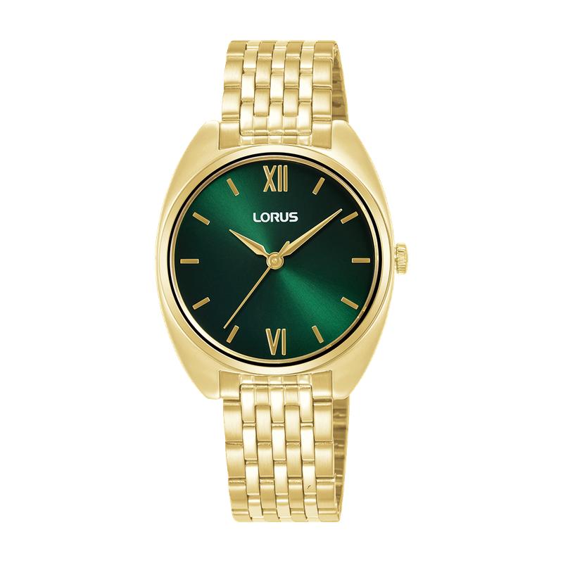 Lorus Women's Quartz Watch Silver Dark Green Sunray Dial