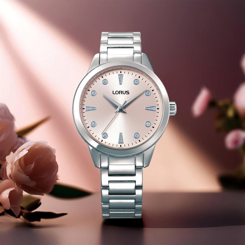 Lorus Women's Quartz Watch Silver Light Pink Sunray Dial