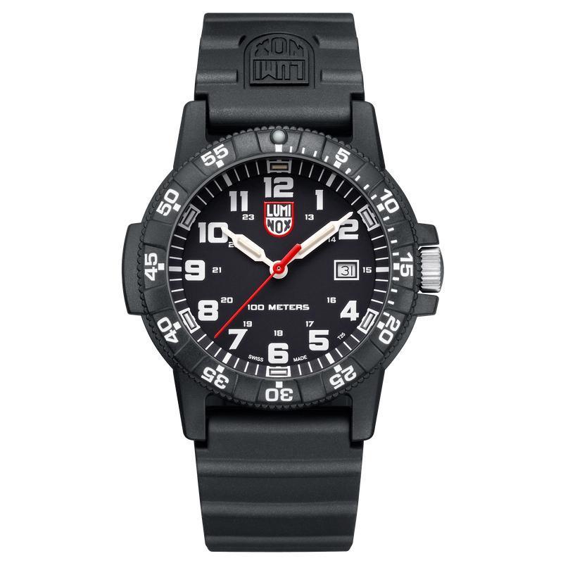 Luminox Leatherback Sea Turtle Giant watch with 44mm black CARBONOX case, black dial, and durable PU strap.