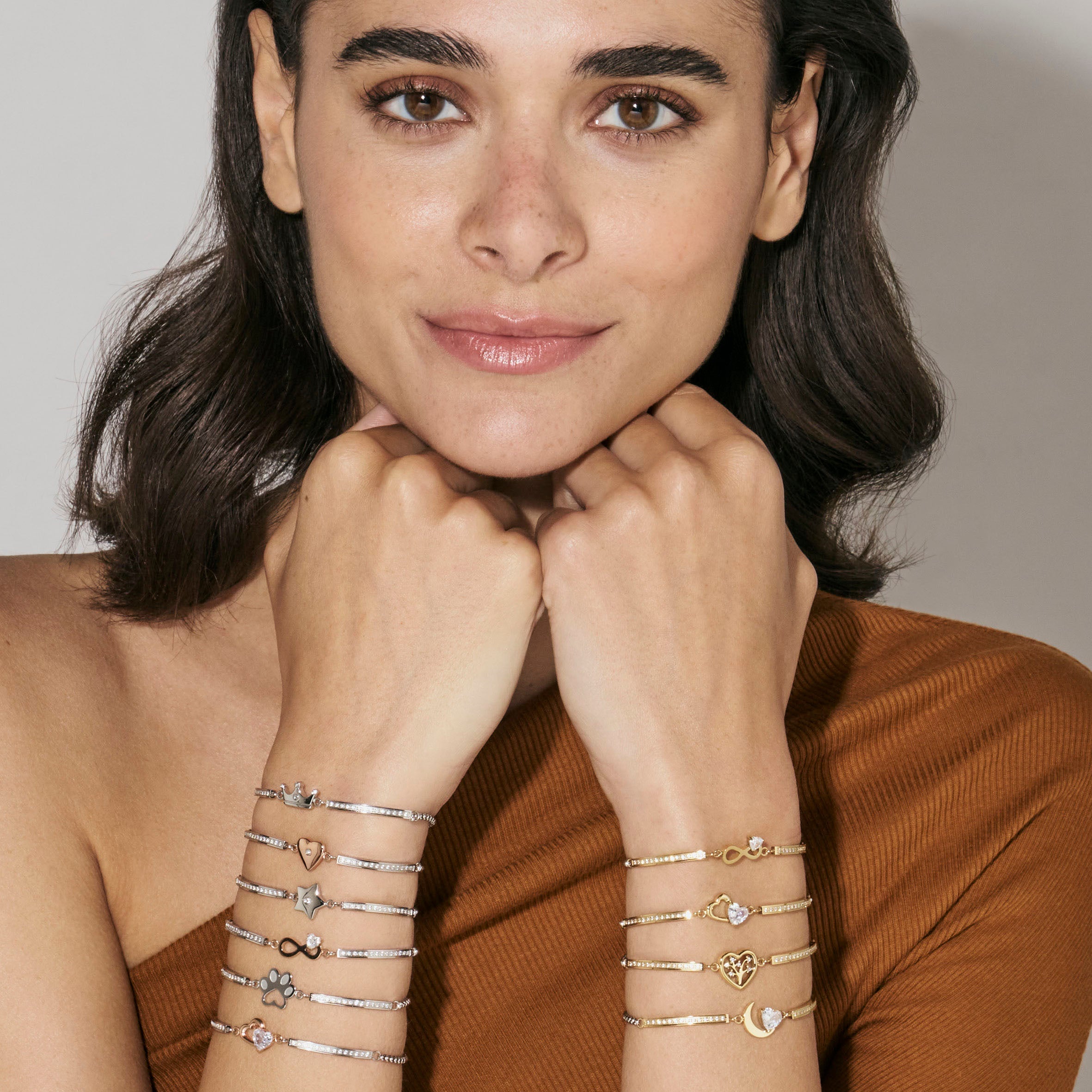 Adjustable Stainless Steel Crown Bracelet with Sparkling White Zirconia Stones