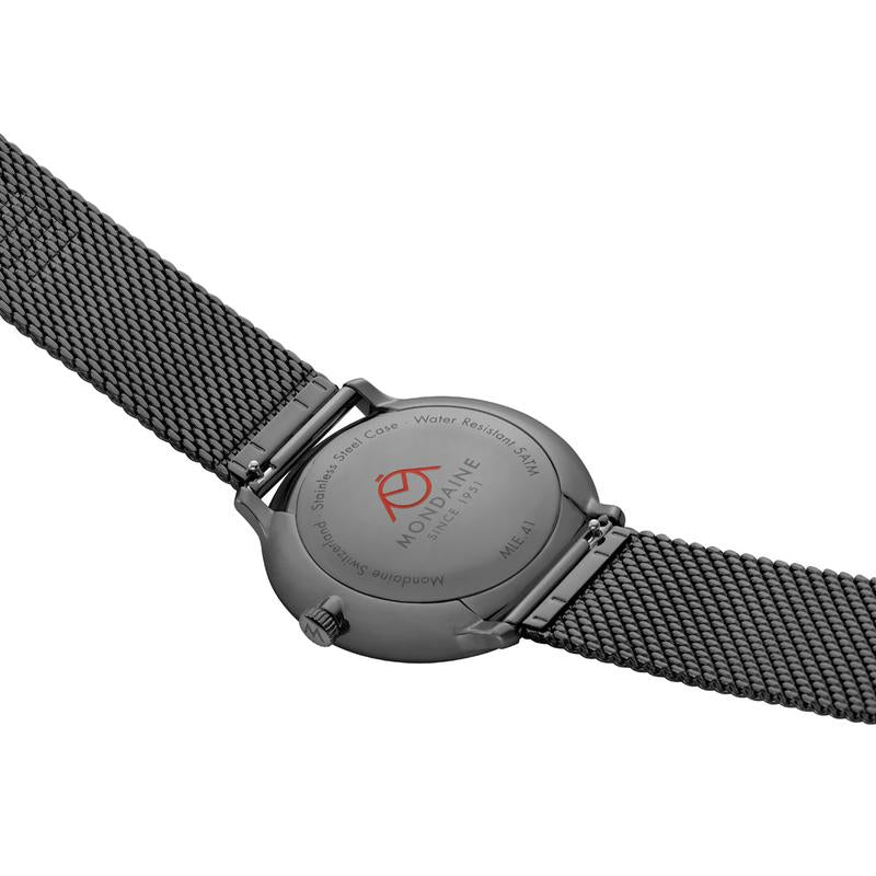 Mondaine Doppio Black Stainless Steel Watch