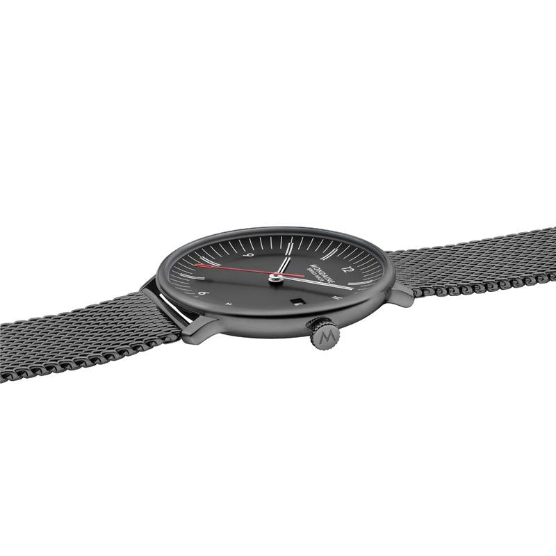 Mondaine Doppio Black Stainless Steel Watch