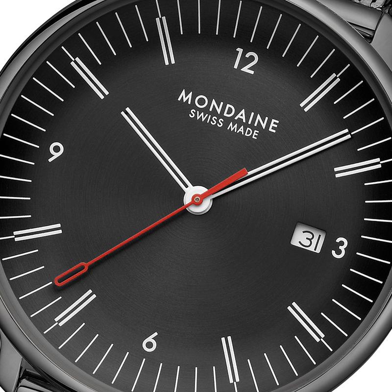 Mondaine Doppio Black Stainless Steel Watch