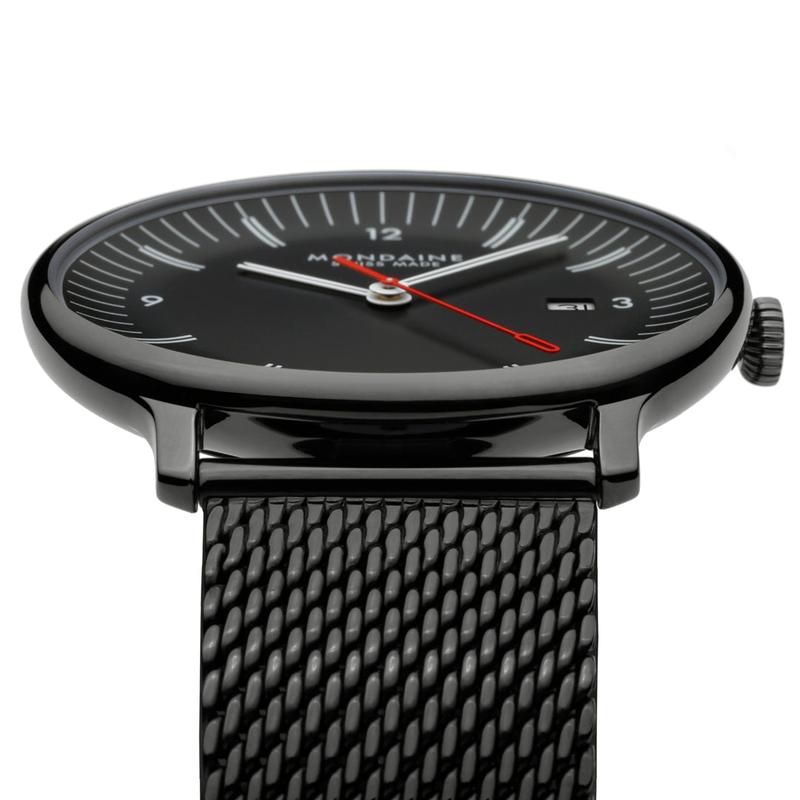 Mondaine Doppio Black Stainless Steel Watch