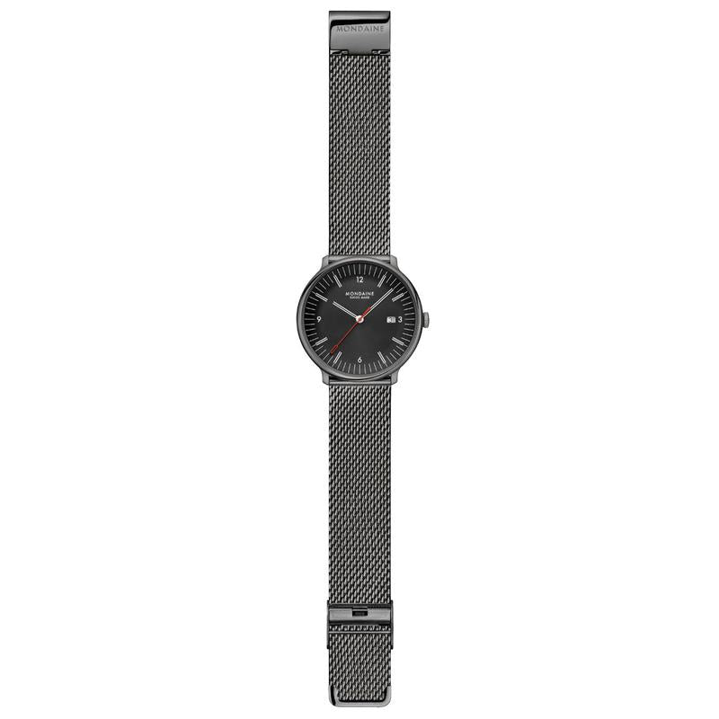 Mondaine Doppio Black Stainless Steel Watch