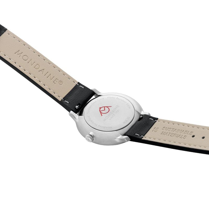 Mondaine Doppio Black Vegan Grape Leather Quartz Watch